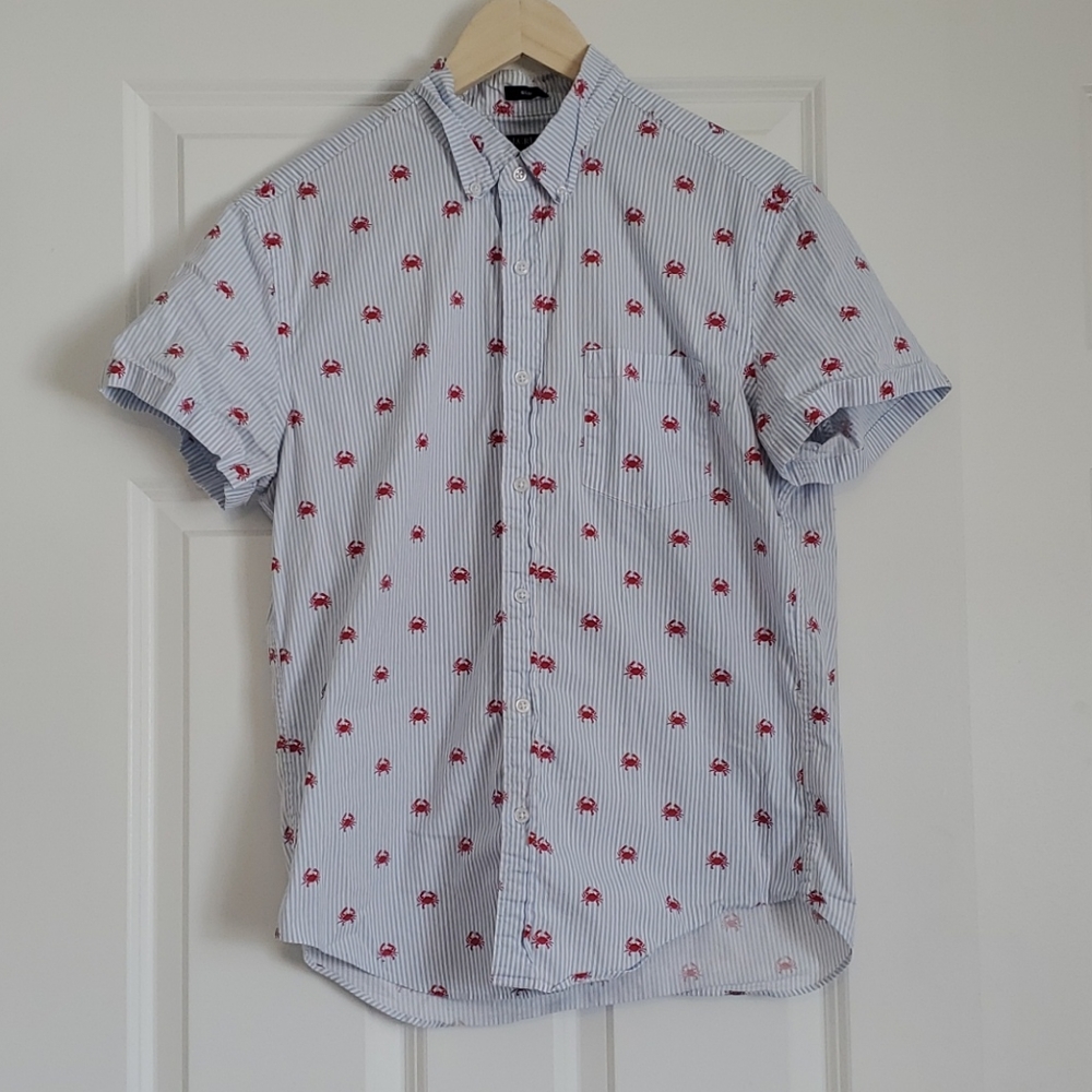 Short Sleeve Casual Crab Button Up